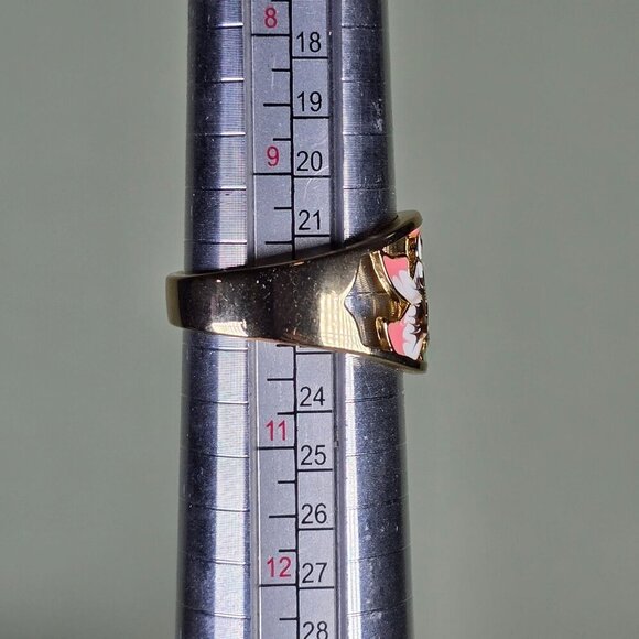 Golden Floral Enamel Ring With Pink & Green Lily Design Size 10‎ (NWOT) - Picture 7 of 7